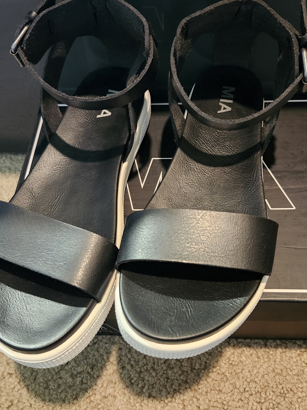 MIA Black and White Platform Ankle-Strap Sandals